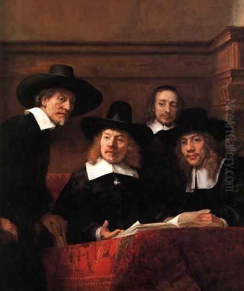 Sampling Officials of the Drapers' Guild (detail) 1662 Oil Painting by Harmenszoon van Rijn Rembrandt