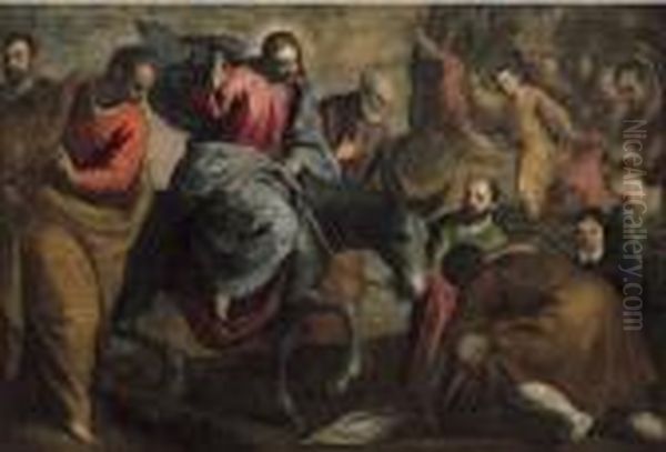 Cristo Entra In Gerusalemme, 1620-25 Circa Oil Painting by Acopo D'Antonio Negretti (see Palma Giovane)