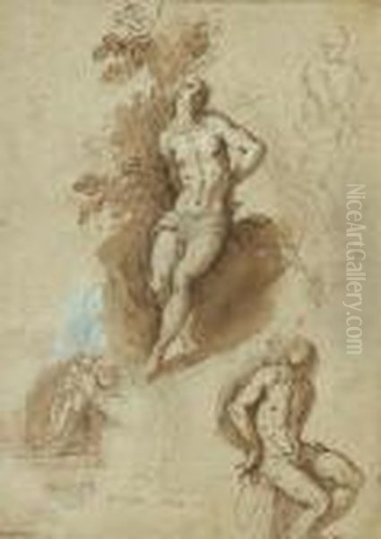 Three Studies Of Saint Sebastian Tied To A Tree, With A Study Of Ahalf-length Figure Oil Painting by Acopo D'Antonio Negretti (see Palma Giovane)