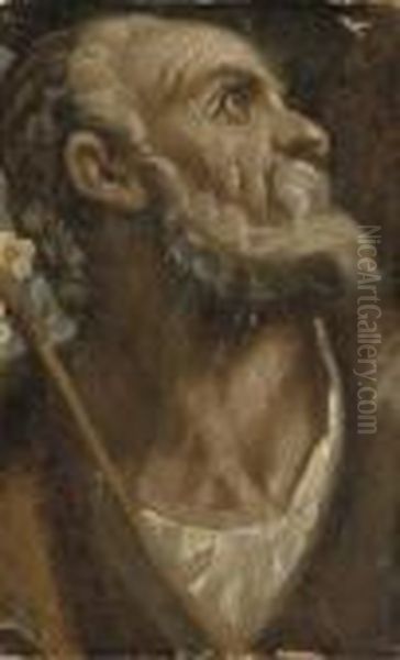 The Head Of Saint Joseph Oil Painting by Acopo D'Antonio Negretti (see Palma Giovane)