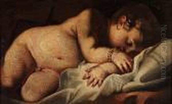 A Sleeping Putto Oil Painting by Acopo D'Antonio Negretti (see Palma Giovane)