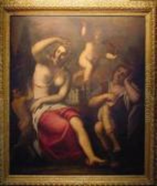 Venus At Her Toilet Oil Painting by Acopo D'Antonio Negretti (see Palma Giovane)