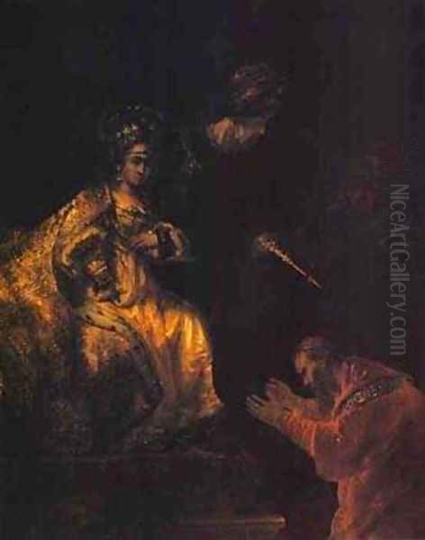 Haman Begging Esther For Mercy 1655 Oil Painting by Harmenszoon van Rijn Rembrandt