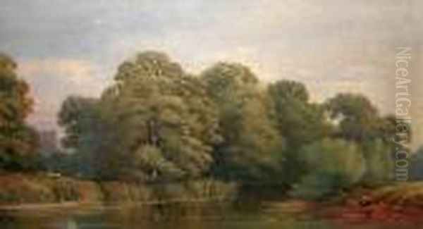 River Landscape With Church Tower In Background Oil Painting by Harry Sutton Palmer