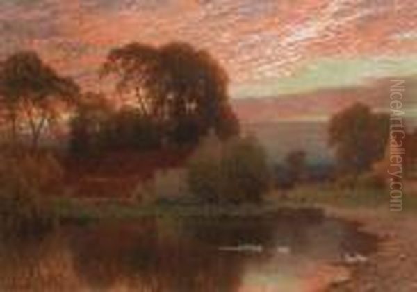 The Village Pond At Dusk Oil Painting by Harry Sutton Palmer