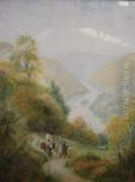 Figures On A Country Path With Woodland And A Riverbeyond Oil Painting by Harry Sutton Palmer