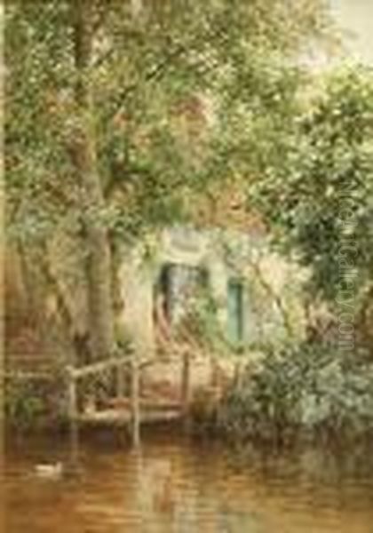 A Cottage By The River Oil Painting by Harry Sutton Palmer