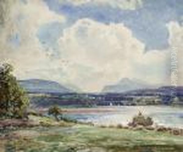 River Landscape With Hay Barge Oil Painting by Harry Sutton Palmer