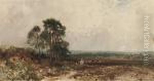 Droving Cattle Across The Heath Oil Painting by Harry Sutton Palmer