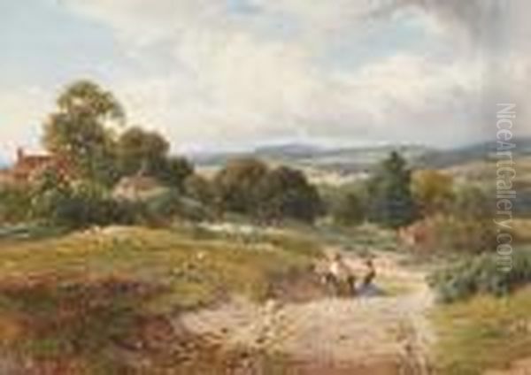 Extensive Country Landscape With Figures And Donkey On A Path Oil Painting by Harry Sutton Palmer