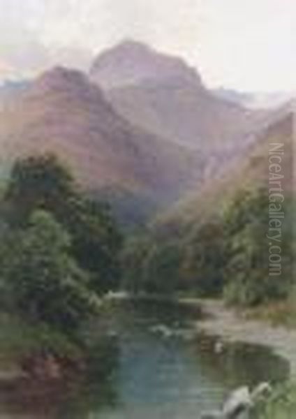 The Langdale Pikes Oil Painting by Harry Sutton Palmer