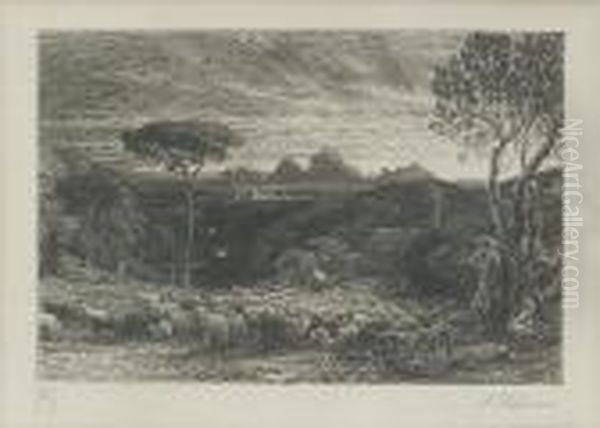 Opening The Fold, 
Or Early Morning Oil Painting by Samuel Palmer