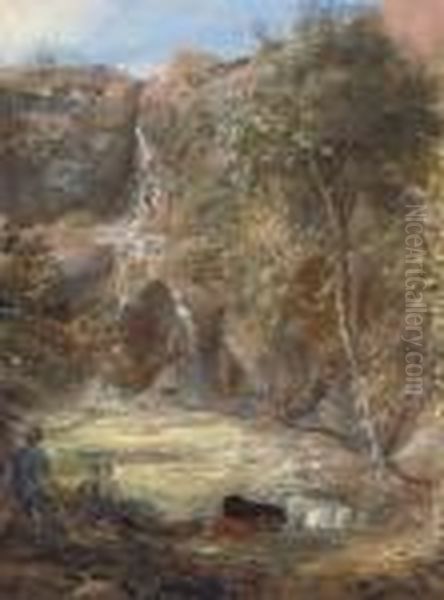 A Waterfall, North Wales Oil Painting by Samuel Palmer