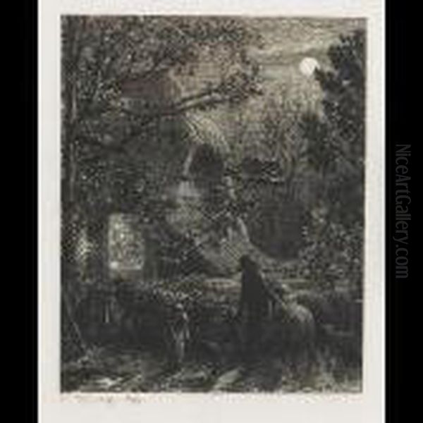 Christmas (folding The Last Sheep) Oil Painting by Samuel Palmer