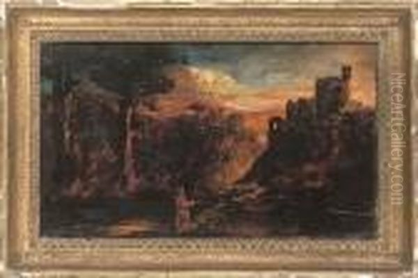 Castle Ruins At Sunset Oil Painting by Samuel Palmer