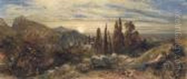 The Rising Moon Oil Painting by Samuel Palmer