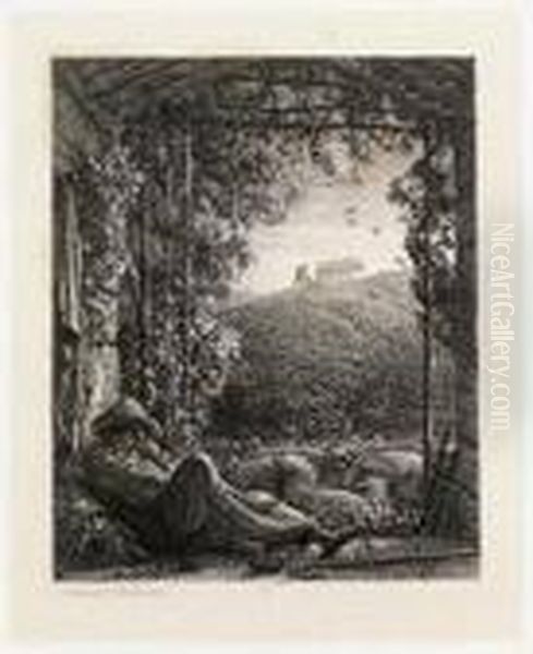 The Sleeping Shepherd: Early Morning (lister 6) Oil Painting by Samuel Palmer