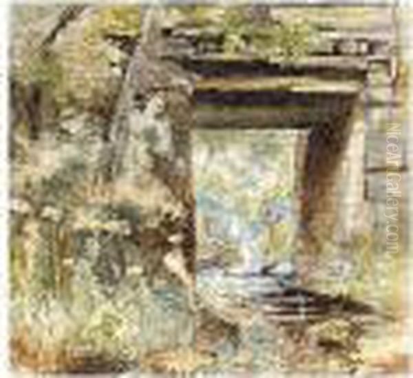 A Bridge Over A Stream Oil Painting by Samuel Palmer