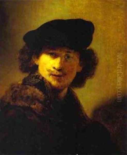 Self Portrait With Velvet Beret And Furred Mantel 1634 Oil Painting by Harmenszoon van Rijn Rembrandt