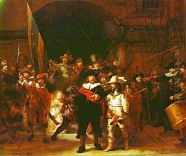 The Night Watch (The Militia Company Of Captain Frans Banning Cocq And Of Lieutenant Willem Van Ruytenburgh) 1642 Oil Painting by Harmenszoon van Rijn Rembrandt