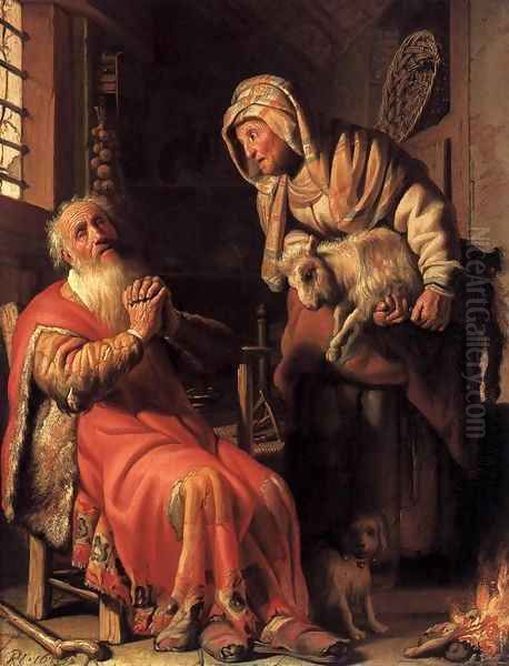 Tobit Accusing Anna of Stealing the Kid 1626 Oil Painting by Harmenszoon van Rijn Rembrandt