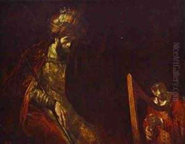 David Playing The Harp Before Saul 1656 Oil Painting by Harmenszoon van Rijn Rembrandt