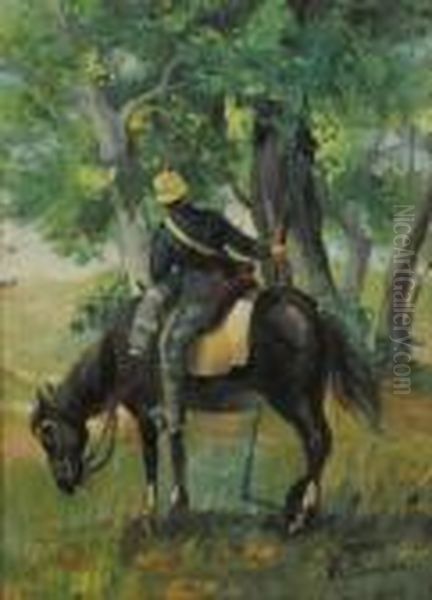 Cavaliere A Caccia Oil Painting by Ruggero Panerai