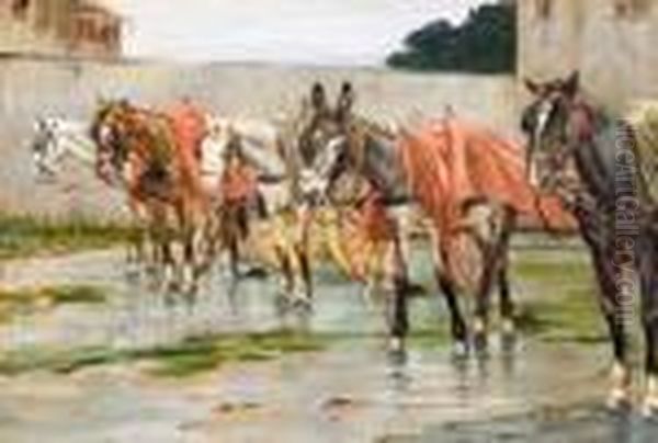 Cavalli E Somaro Oil Painting by Ruggero Panerai