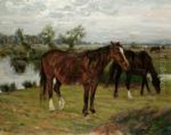 Cavalli Al Pascolo Oil Painting by Ruggero Panerai