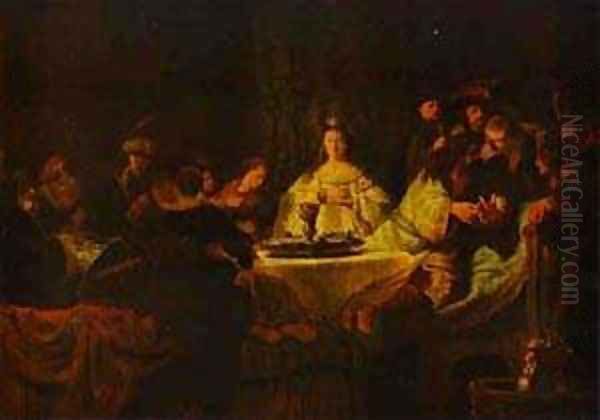 Samson Putting Forth His Riddles At The Wedding Feast 1638 Oil Painting by Harmenszoon van Rijn Rembrandt