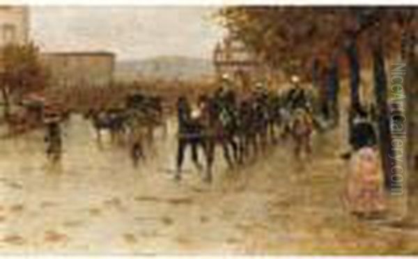 Firenze, La Parata Dei Soldati A Cavallo Oil Painting by Ruggero Panerai