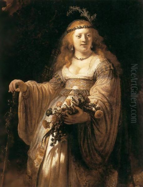 Saskia As Flora 1635 Oil Painting by Harmenszoon van Rijn Rembrandt