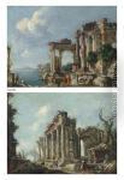 An Architectural Capriccio With Figures By A Bay Oil Painting by Giovanni Niccolo Servandoni