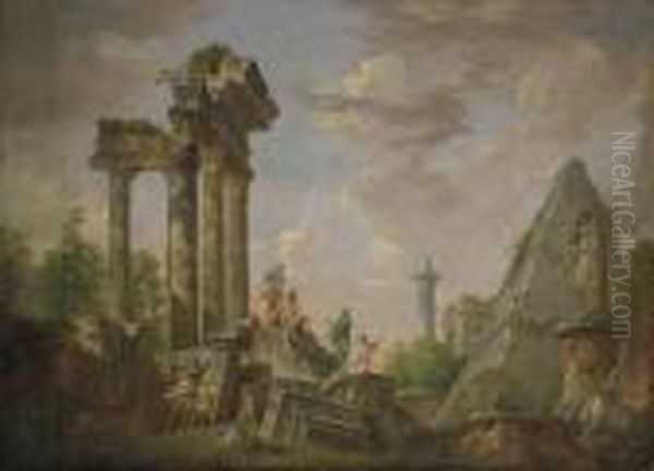 Capriccio Of Classical Ruins 
With The Pyramid Of Caius Cestius,trajan's Column And Other Roman 
Monuments Oil Painting by Giovanni Niccolo Servandoni