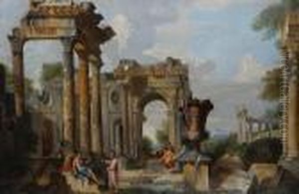 Figures In Ruins Oil Painting by Giovanni Niccolo Servandoni