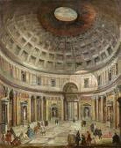 Interior Of The Pantheon In Rome Oil Painting by Giovanni Niccolo Servandoni