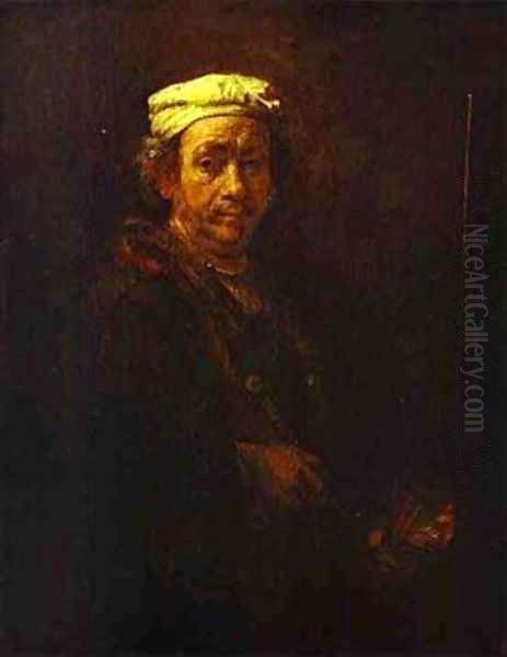 Self Portrait At The Easel 1660 Oil Painting by Harmenszoon van Rijn Rembrandt