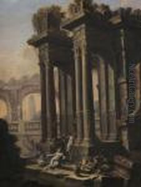 Caprice Architectural Oil Painting by Giovanni Niccolo Servandoni