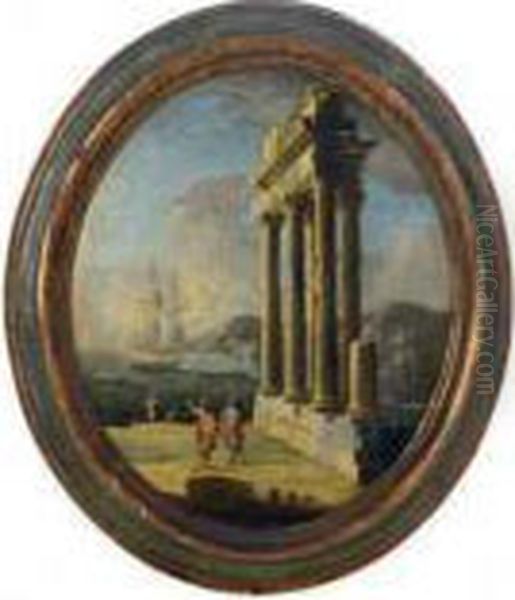 A Mediterranean Coastal 
Landscape With Figures By A Classical Ruin;and A Companion Painting Oil Painting by Giovanni Niccolo Servandoni