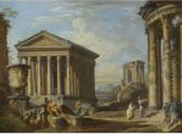 Capriccio Of Classical Ruins With The Maison Carree At Nimes Oil Painting by Giovanni Niccolo Servandoni