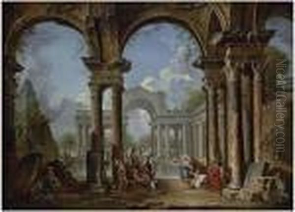 An Architectural Capriccio With Christ At The Pool Ofbethesda Oil Painting by Giovanni Niccolo Servandoni