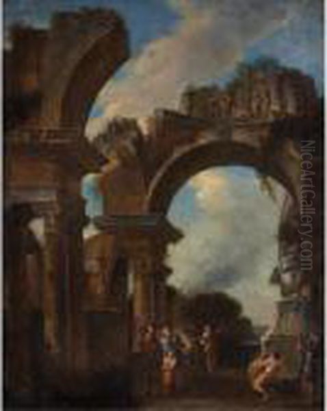 A Roman Offeringscene Oil Painting by Giovanni Niccolo Servandoni