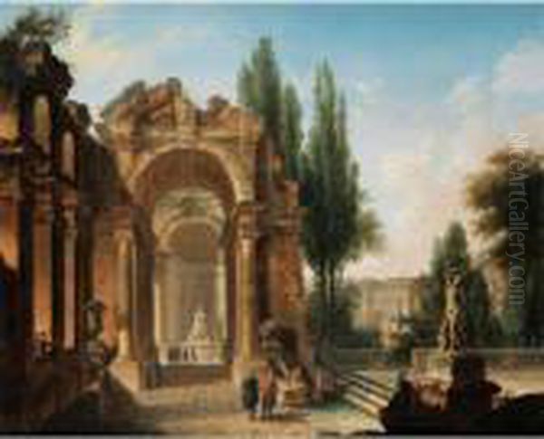 Caprice Architectural Oil Painting by Giovanni Niccolo Servandoni