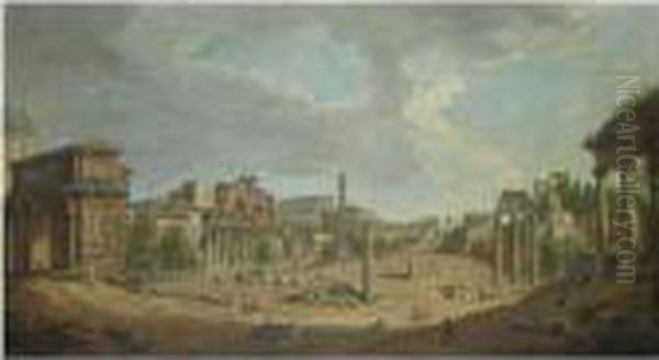 Il Foro Romano Dal Clivus Capitolinus Oil Painting by Giovanni Niccolo Servandoni