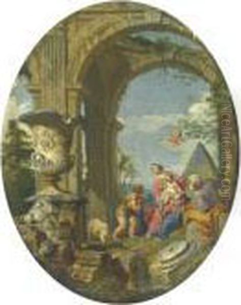 Capriccio Con Sacra Famiglia Oil Painting by Giovanni Niccolo Servandoni