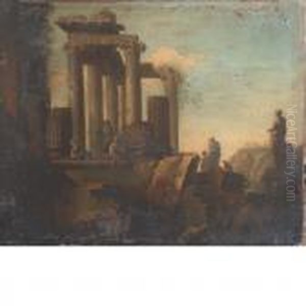 Cappriccio Of Figures In Roman Ruins Oil Painting by Giovanni Niccolo Servandoni