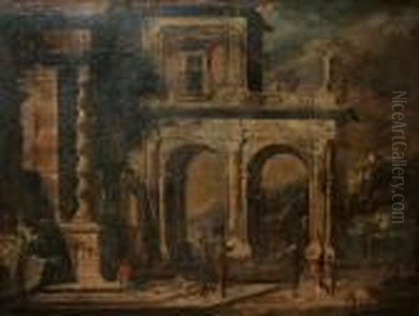 A Capriccio Of Classical Ruins Oil Painting by Giovanni Niccolo Servandoni