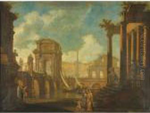 An Imaginary View Of Ancient Troy Oil Painting by Giovanni Niccolo Servandoni