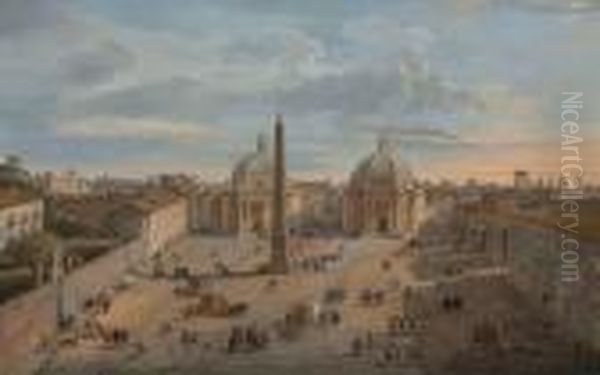 View Of Piazza Del Popolo, Rome Oil Painting by Giovanni Niccolo Servandoni