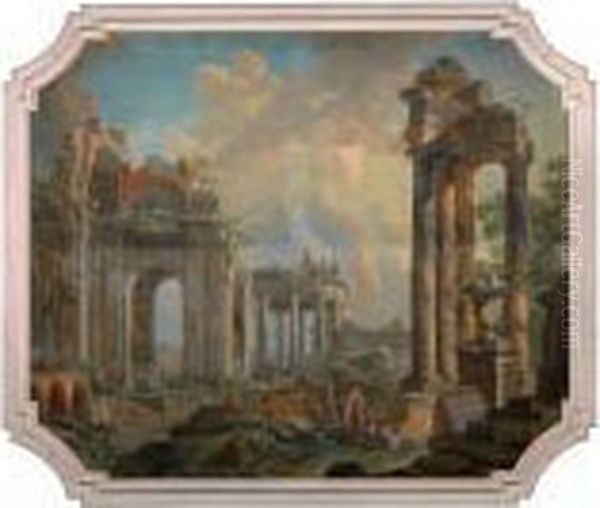 Capriccio D'architettura Con Figure Orientali Oil Painting by Giovanni Niccolo Servandoni